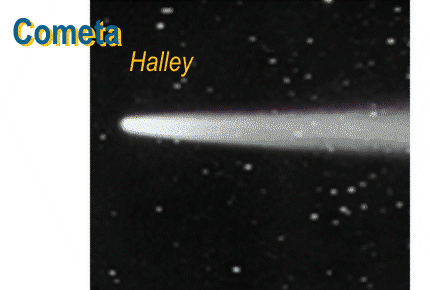 cometas halley bradfield hale-boop e mcnaught sendo vistos no céu em um gif