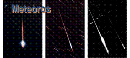 tres meteoros com com um rastro colorido no ceu