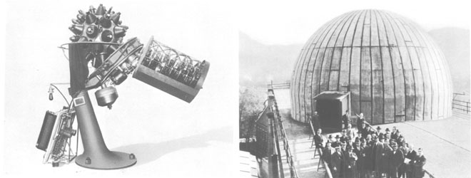 projetor a esquerda e cupula a direita