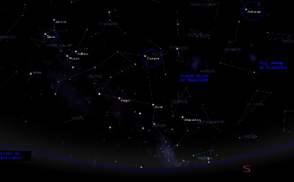 as nuvens de magalhães e constelações no <em>Stellarium</em>