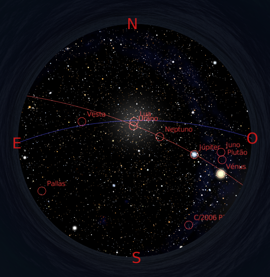 mapa do ceu mostrando uma conjunção