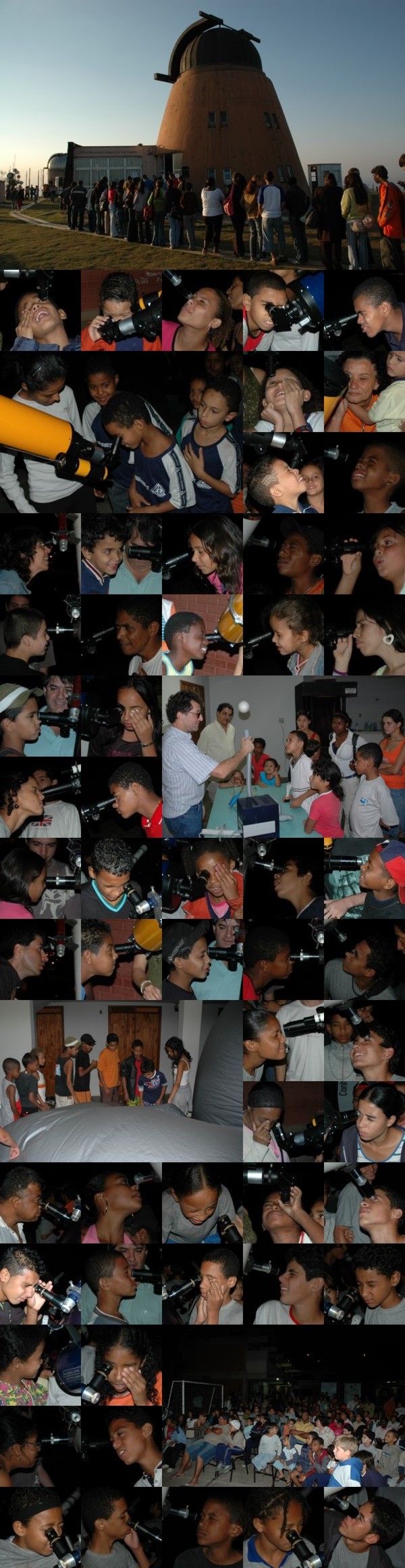 Novembro/05 - “Frei Rosário” na IIa Semana Nacional de Ciência e Tecnologia - Fotógrafos Diversos
    
    
        Na 1ª semana de outubro o “Frei Rosário” realizou atividades extras em comemoração à IIa Semana Nacional de Ciência e Tecnologia. Em três dessas noites o observatório esteve aberto ao público; em duas visitamos colégios da periferia de Belo Horizonte e por dois dias estivemos em Conceição do Mato Dentro (MG). Além de observações por vários telescópios, ministramos cursos; palestras multimídia; sessões do “Planetarinho-UFMG” e experimentos do “Física-Fácil” (nosso laboratório interativo de física).